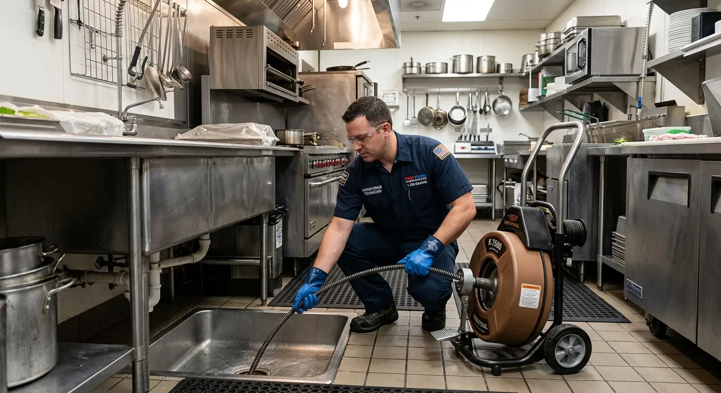 Commercial drain cleaning service in a restaurant kitchen in Briar Chapel