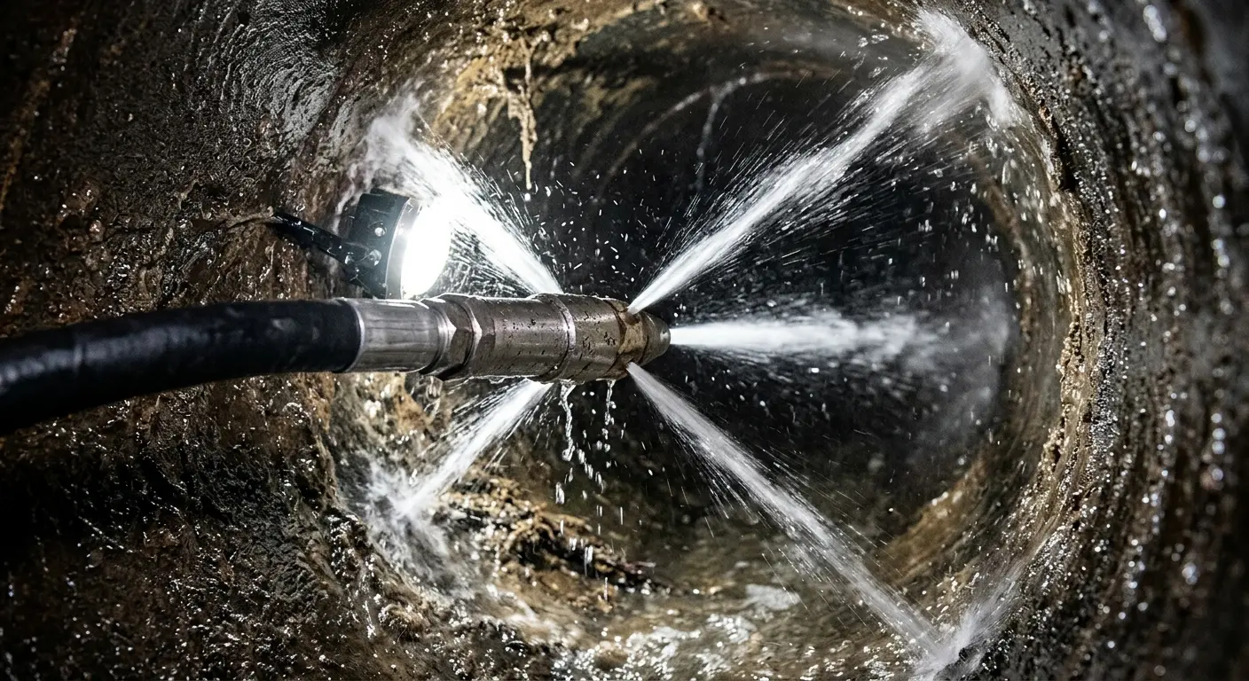 High-pressure hydro jetting nozzle cleaning sewer pipe for Storm Drain Cleaning in Briar Chapel